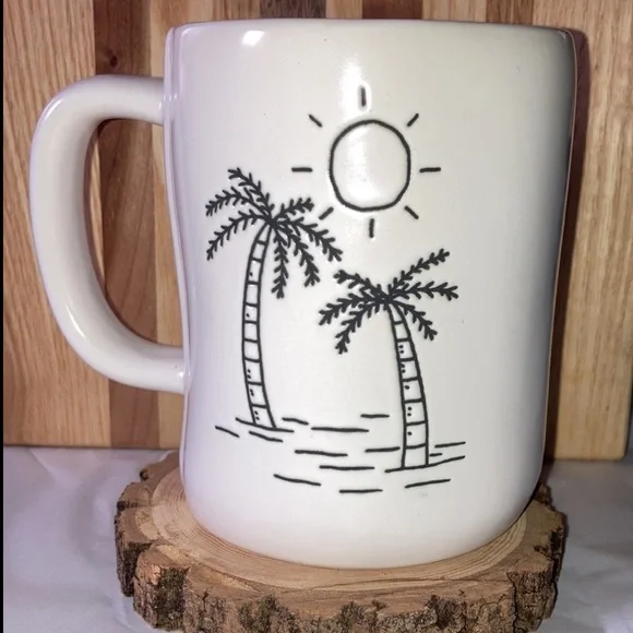 RAE DUNN White Ceramic Mug Sun Palm Tree LA Yellow Inside Los Angeles New - Picture 6 of 6